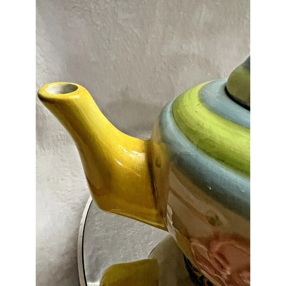 Teapot - Oneida Teapot Yellow Orange Blue Green Flowers